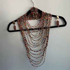 Handmade African Bead Body Necklace Set with Earrings and Bracelet